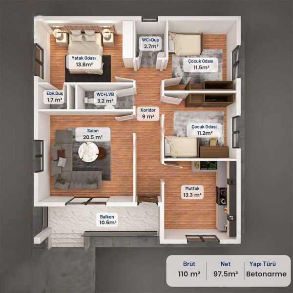 111 Metrekare Betonarme Ev - Görsel 4