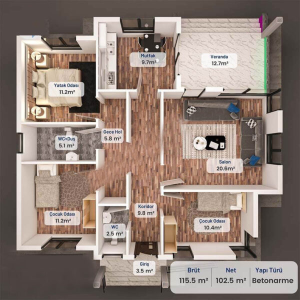115 Metrekare Betonarme Ev - Görsel 4