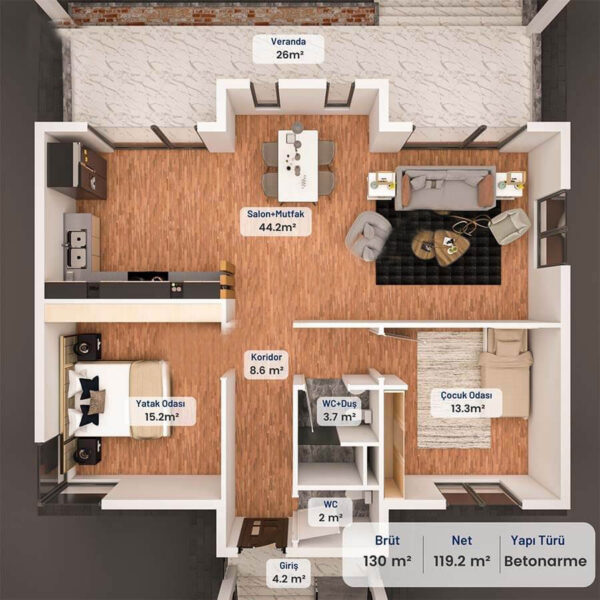 130 Metrekare Betonarme Ev - Görsel 5
