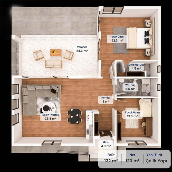 132 Metrekare Betonarme Ev - Görsel 5