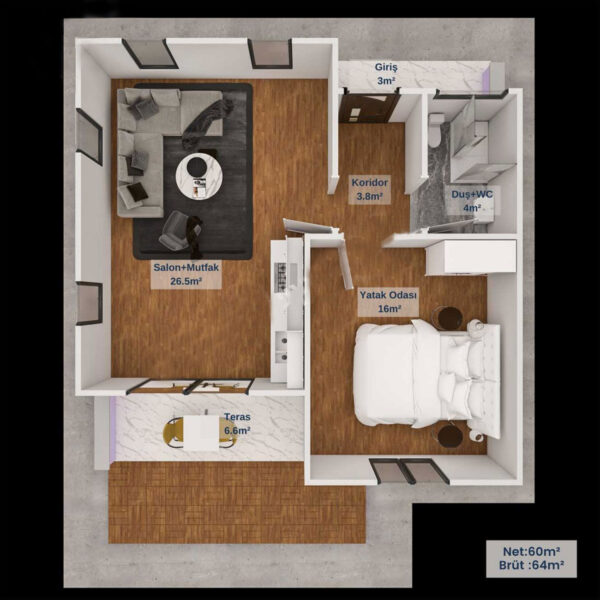 64  Metrekare Betonarme Ev - Görsel 5