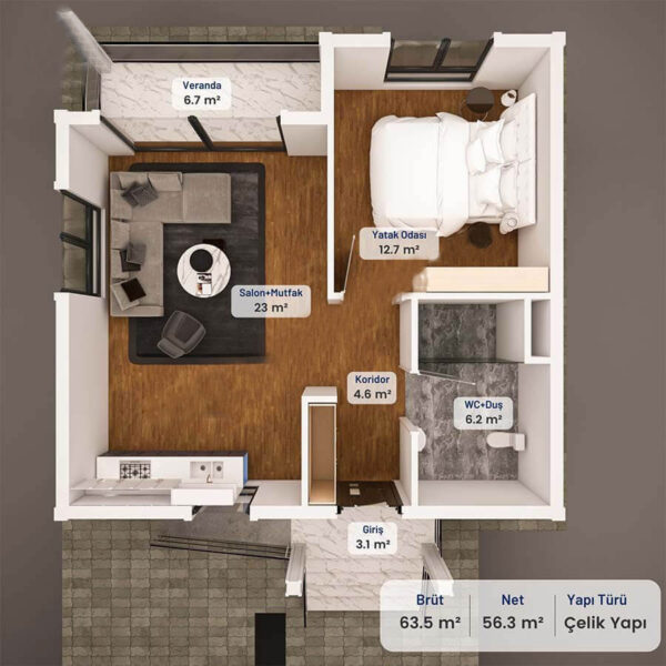 65 Metrekare Betonarme Ev - Görsel 5